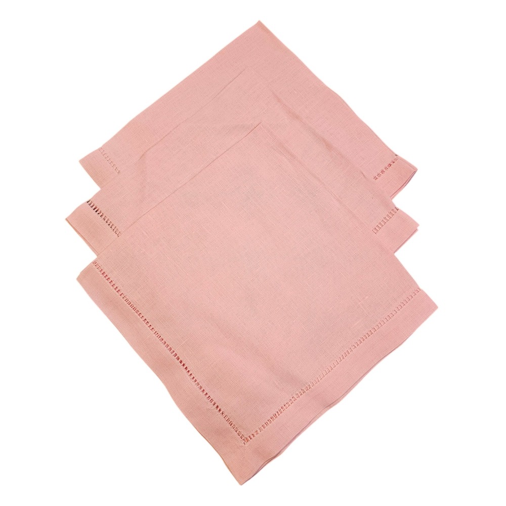 Sferra Pink Linen Hemstitch Napkins Set of 3 Square 20in Classic Table Linens
